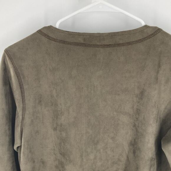 Solitaire Womens Olive Green Microsuede Open Front Jacket Coat Small New - Picture 10 of 16